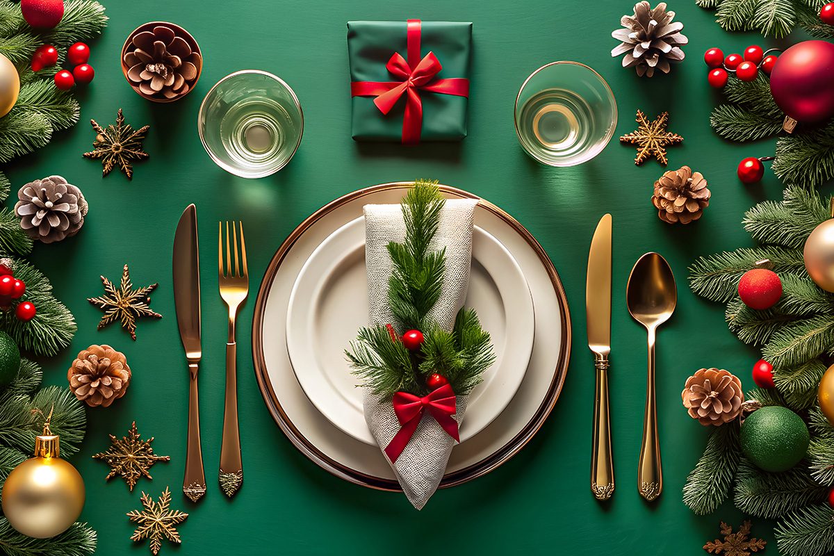 Festive table setting on a Christmas table